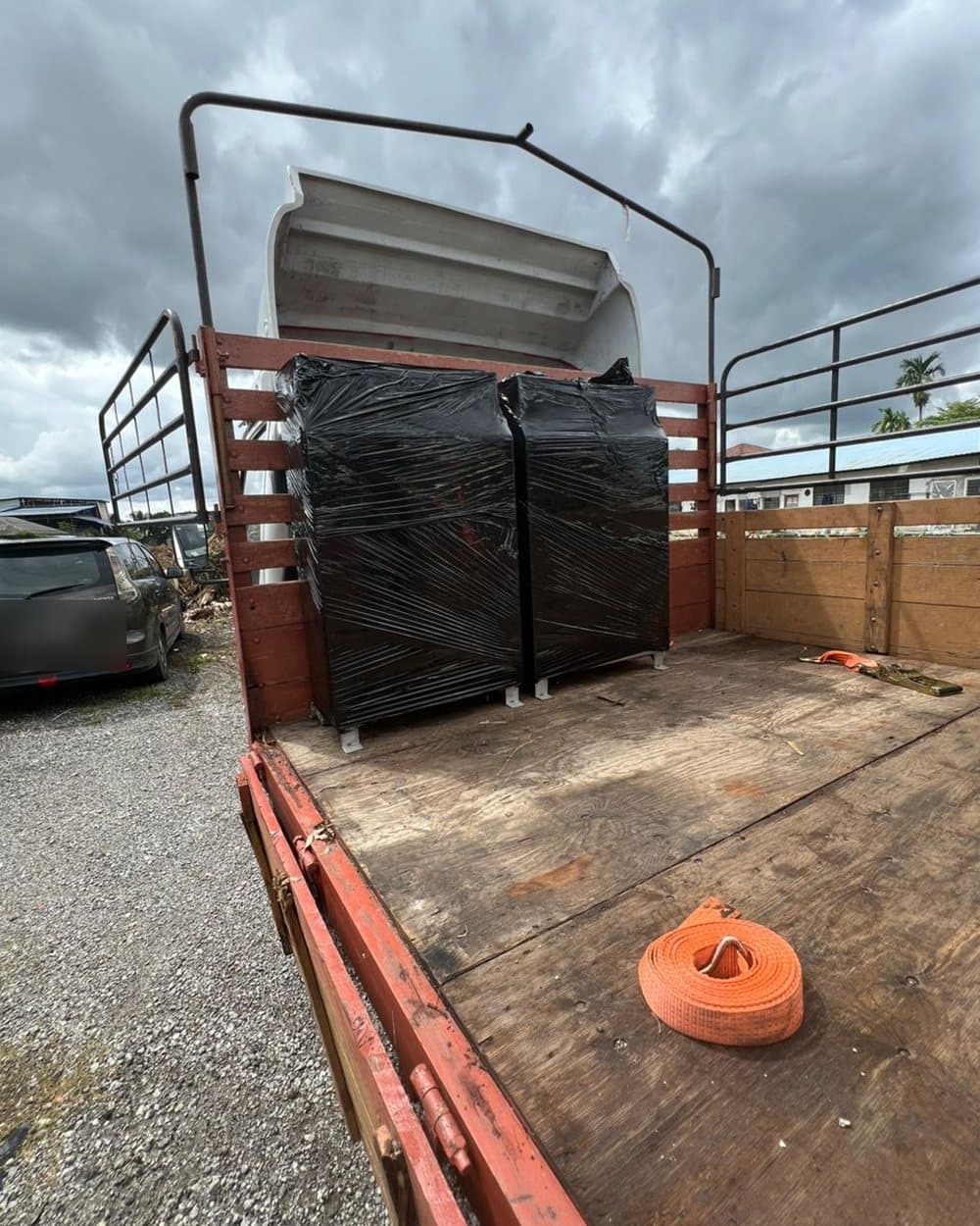 Wrapped cabinets on the back of a truck