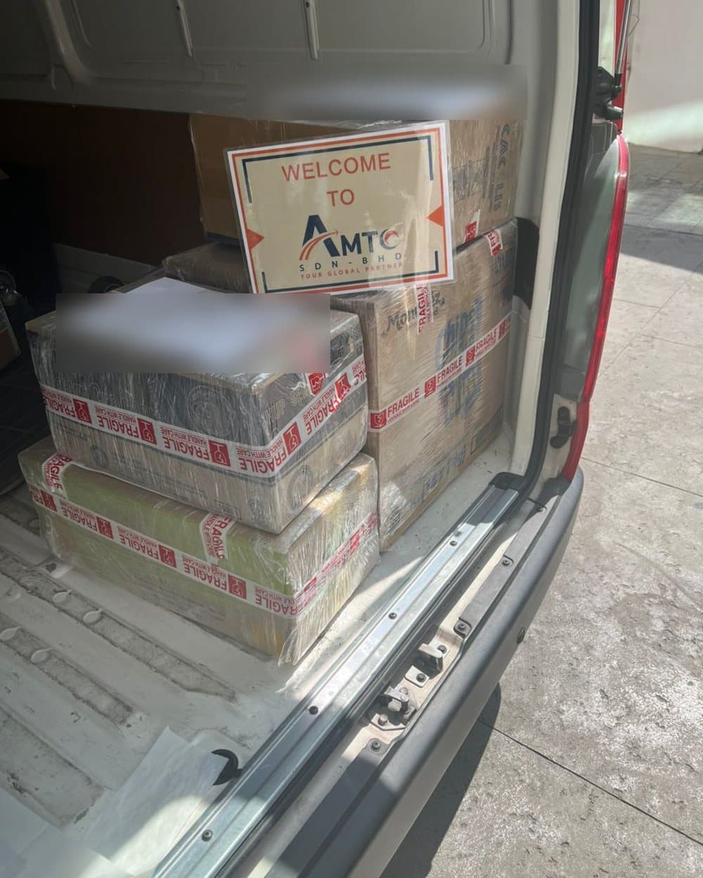 Wrapped parcels in a van