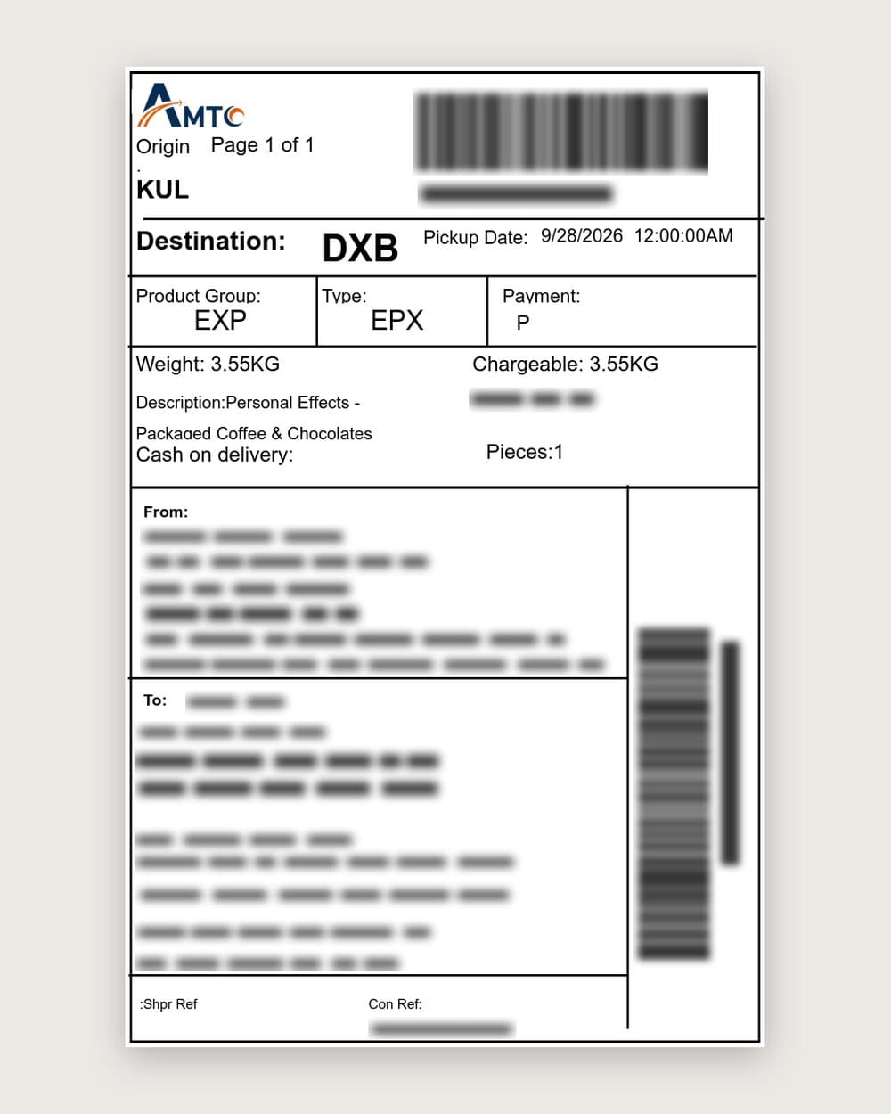 Booking the waybill